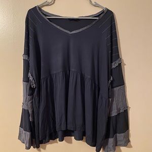 patched sleeve long sleeve shirt